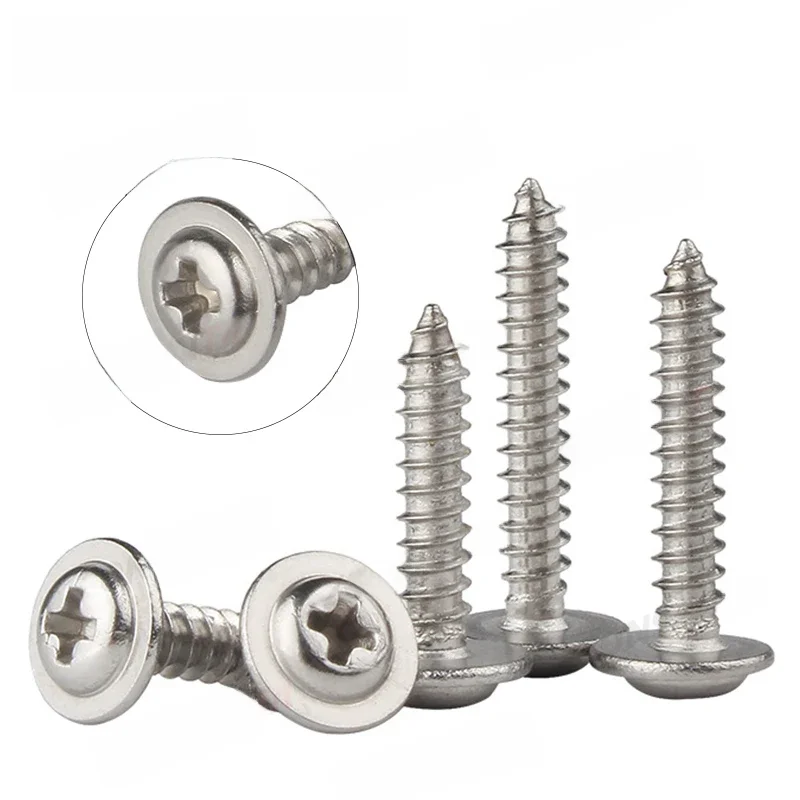 ZONSANTA 50pcs M1.4 M1.7 M2 M2.3 M2.6 M3 M4 tête ronde croisée avec rondelle vis autotaraudeuses 304 vis à bois en acier inoxydable