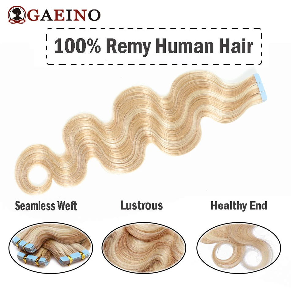 Body Wave Tape In Hair Extensions European Human Hair 20/40 Pcs Blonde Keratin Capsule Hair Highlight Blonde Tape Ins Human Hair