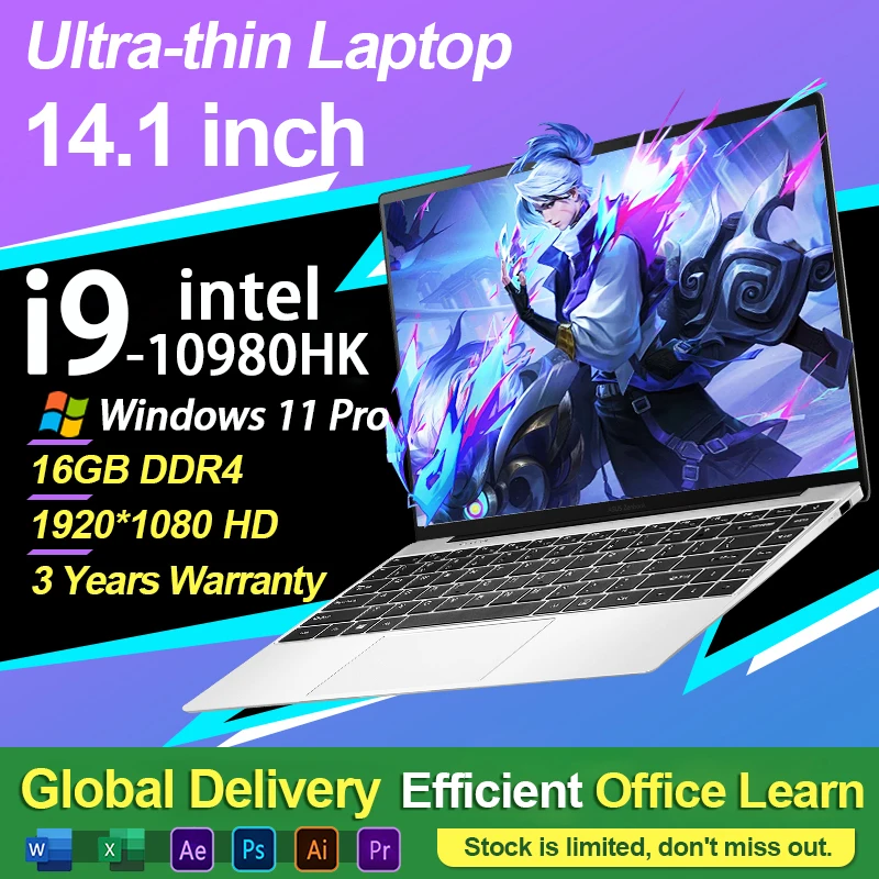 Portátil de 14.1'' con Intel Core i9 10980HK, portátil para juegos con Windows 11, 16GB de RAM, 1TB/2TB SSD, ordenador para gamers y oficina, ultradelgado.