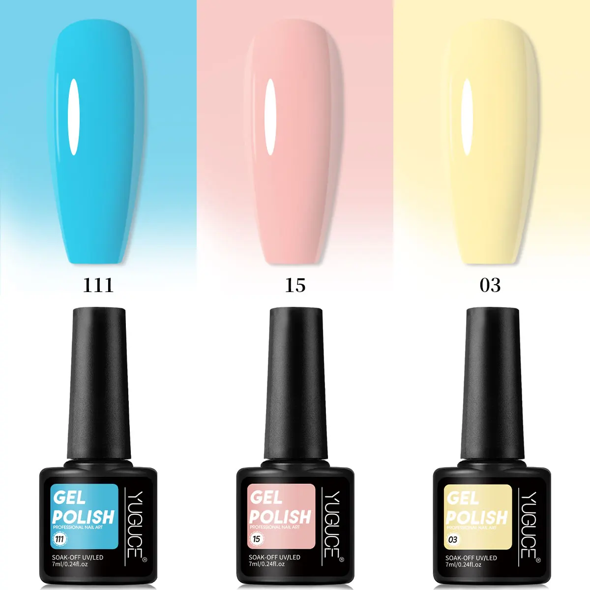 YUGUCE 3PCS/SET pure color nail polish gel, multi-color matching LED long-lasting shine, easy to apply, suitable for all seasons