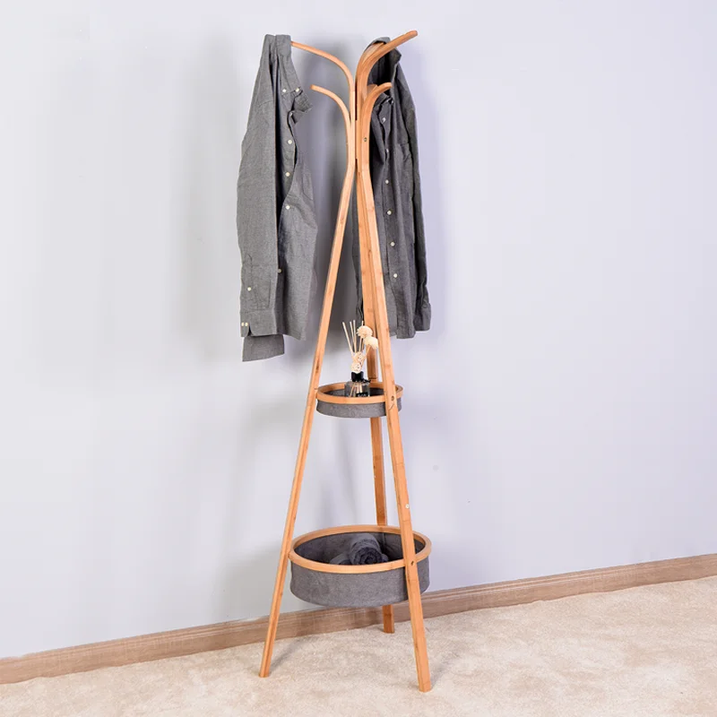 [Flash Sale]Living Room Bamboo Coat Rack with Storage Rack Φ15.1 x 66.9 inch[US-W]