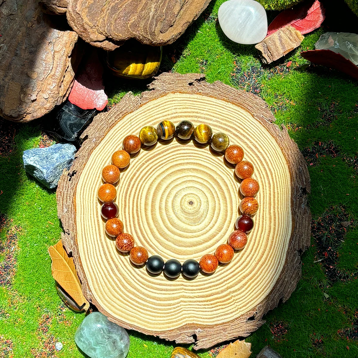 1pc/protection bracelet with natural tiger eye stone and wooden beads handmade bracelet for men and women to wear symbolize weal