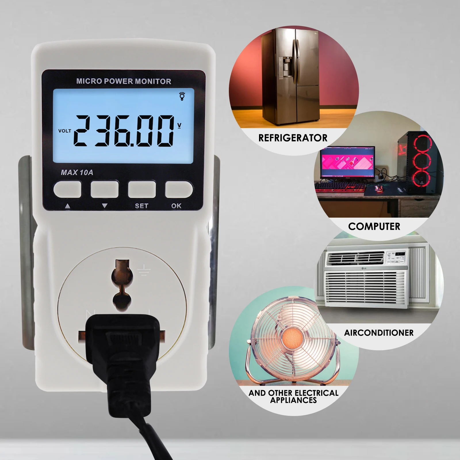 Digital Mini Power Meter Wattmeter Energy Tester Voltage Current Frequency Monitor Plug-in Socket Design for Factories Labs