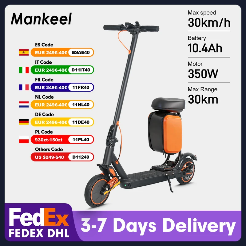 Mankeel سكوتر كهربائي مع مقعد 350 واط 36 فولت 10.4Ah ماكس 30 كم/ساعة المزدوج امتصاص الصدمات التطبيق الذكي 8.5 بوصة الإطارات سكوتر قابل للطي