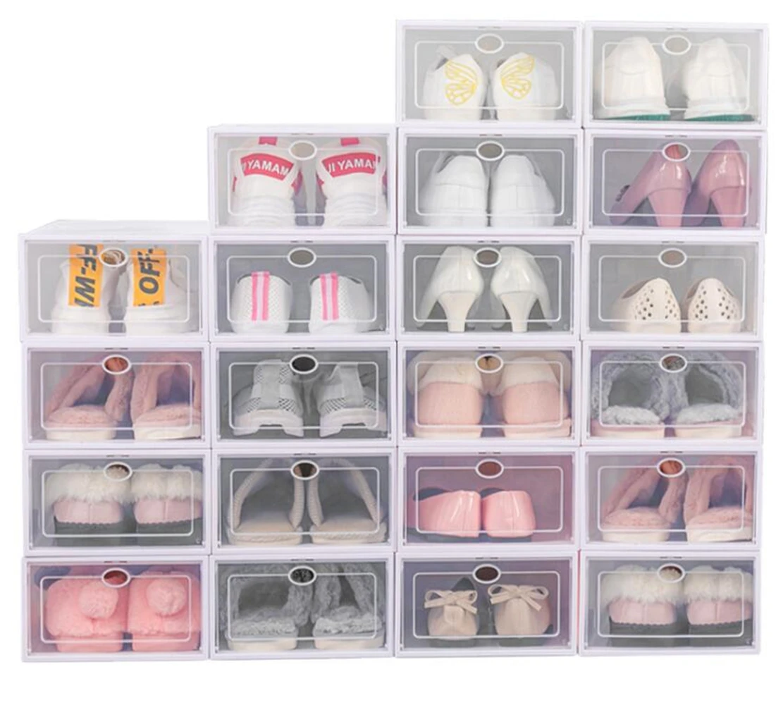Pack 6 Zapatero plegable para el hogar, caja zapatos ,cajone caja de almacenamiento de plástico transparente,  organizador de zapatos, Zapatero de