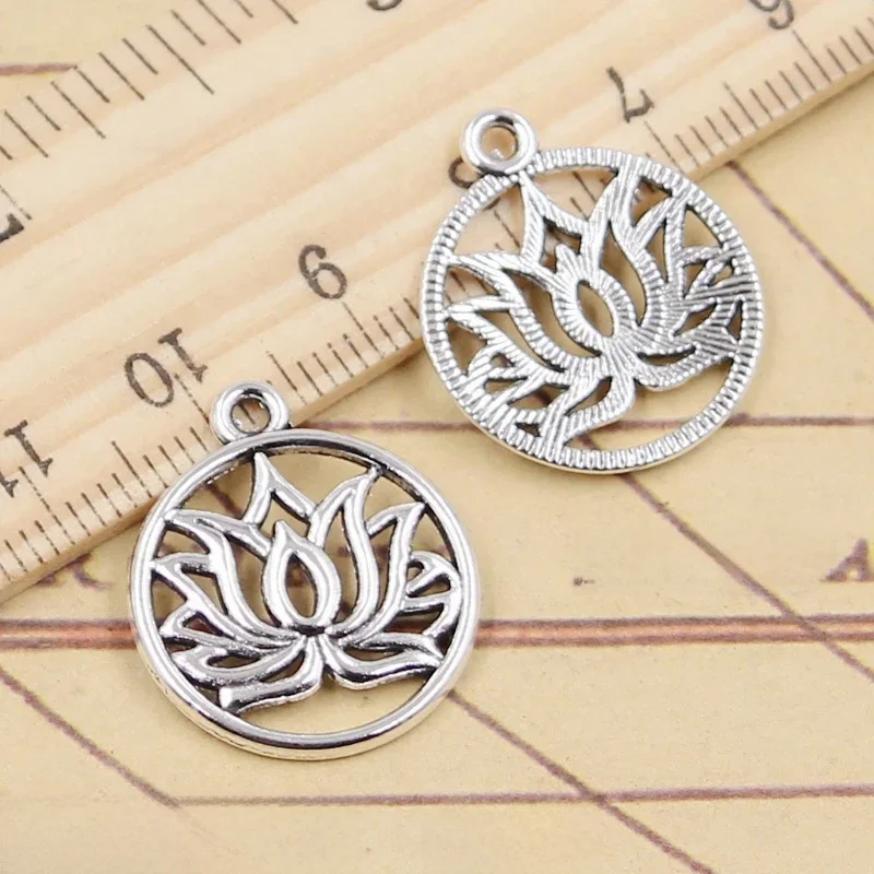 20 sztuk Charms joga kwiat lotosu 22x19mm tybetański srebrny kolor wisiorki antyczna biżuteria Making DIY Handmade Craft — zdjęcie 2