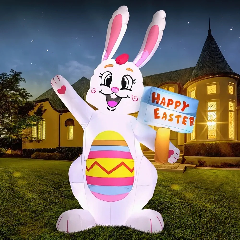 Lapin de pâques gonflable avec lumières LED, joyeuse pâques pour décoration de fête de jardin et de cour