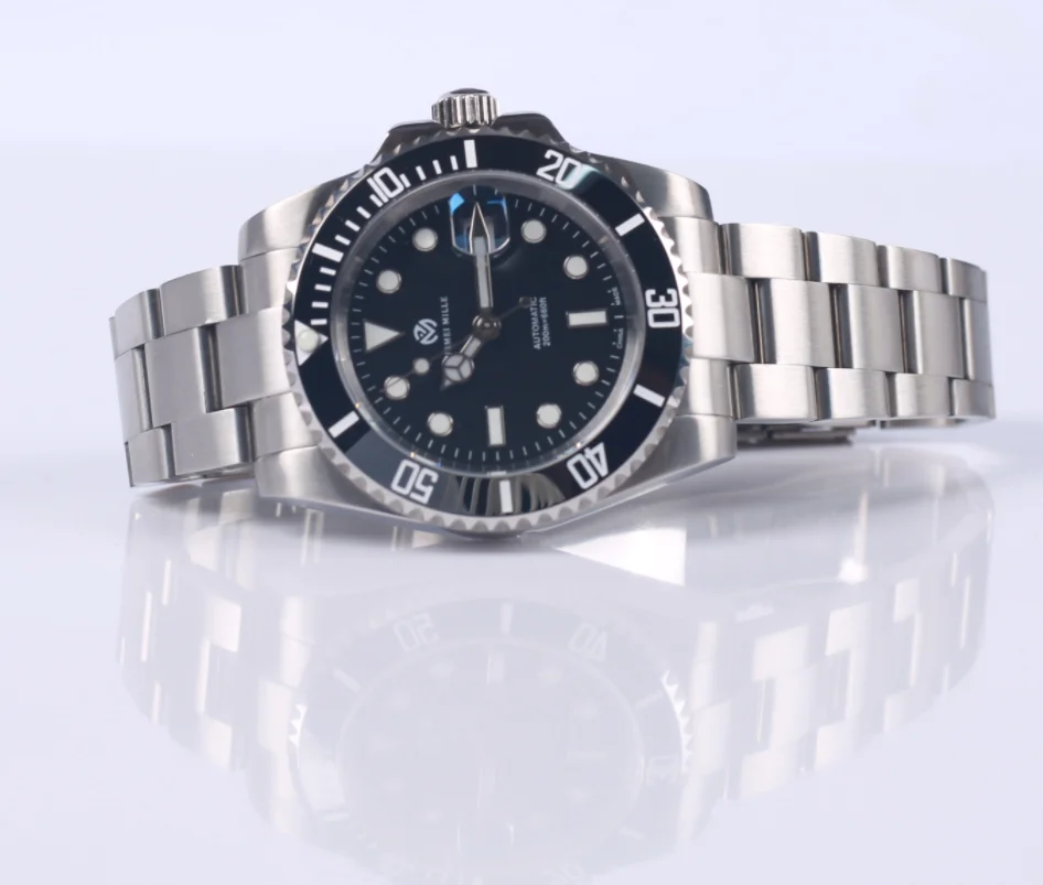 Purmei mille montre mécanique automatique de luxe pour hommes Bracelet en acier inoxydable argent or noir bleu céramique étanche 40mm verre