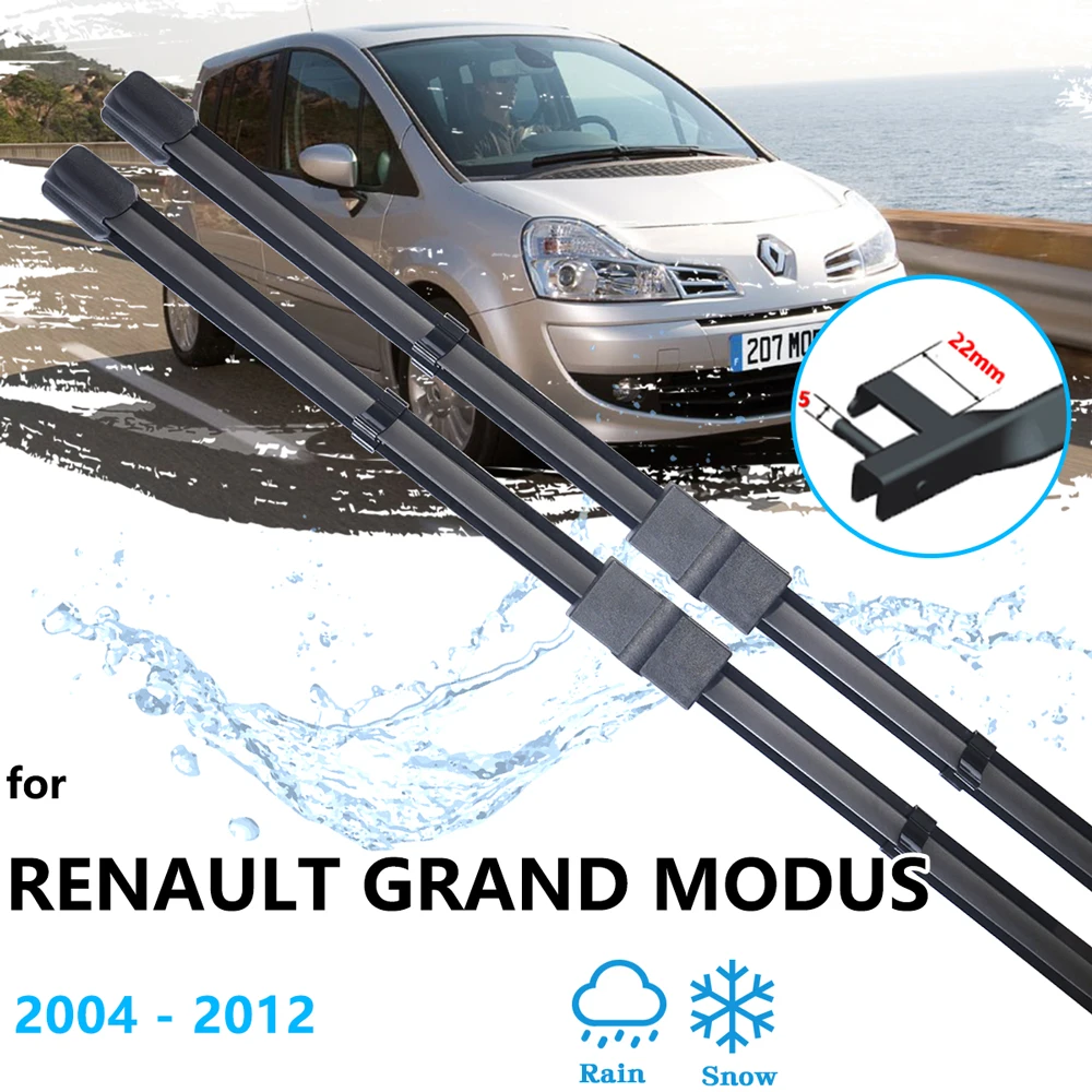 2x For Renault Grand Modus 2004~2012 Windshield Windscreen Car Wiper Blade Front Boneless Frameless Rubber Cleaning Replacement