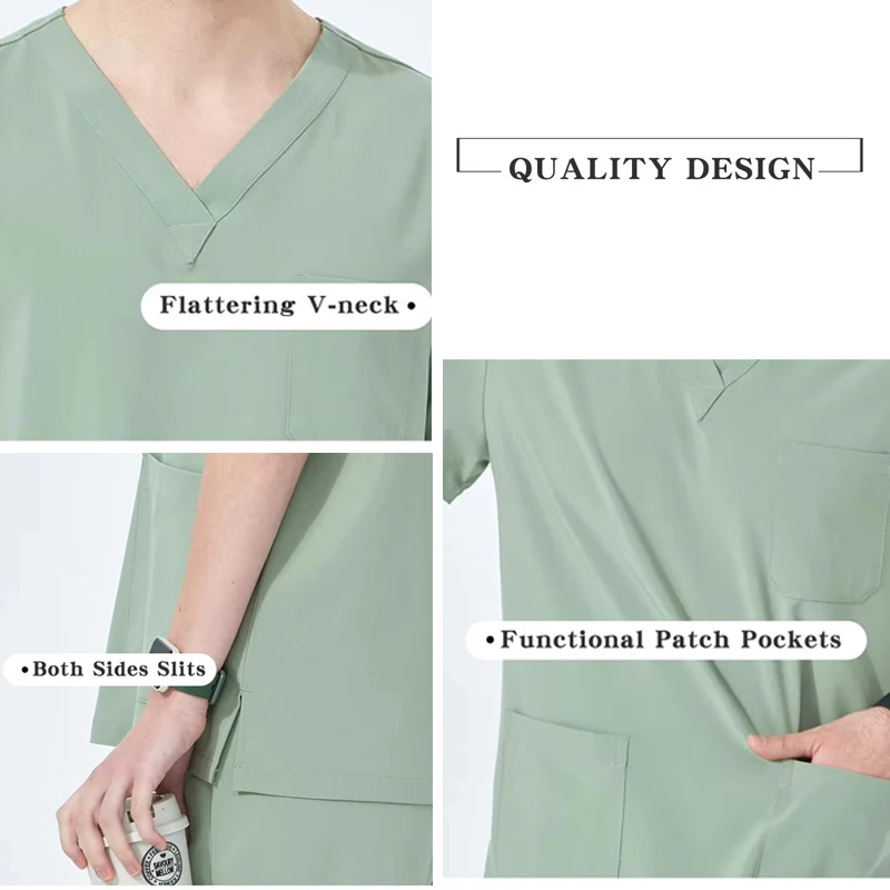 ผู้หญิงหมอพยาบาลชุดทํางาน Medical Scrubs ชุดผ่าตัด Workwear ด้านบนและกางเกงสีทึบสัตว์เลี้ยงโรงพยาบาลชุดพยาบาล S01