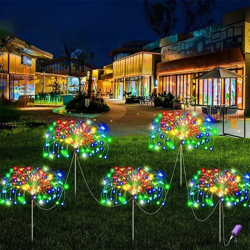 OSIDEN Feux d'artifice à énergie solaire, lumière LED extérieure, étanche, nickel é, 8 modes d'éclairage, jardin, pelouse, cour, 5 pièces, 400LED 3