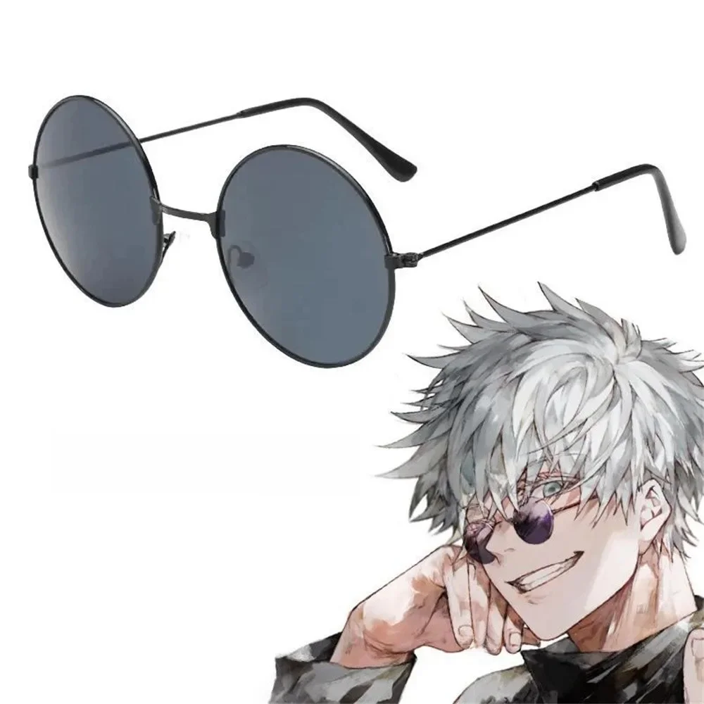 Vintage okrągłe czarne metalowe okulary przeciwsłoneczne damskie męskie modne Street Party Disco okulary hip-hopowe Anime okulary Cosplay rekwizyt na występy — zdjęcie 2