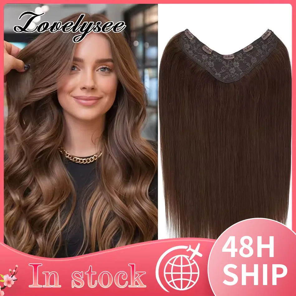 Hot deal: 120G V-shaped Clip in Human Hair Extensions Straight Medium Brown Remy Human Hair Double Weft Hair Extensions for Women Clip Ins