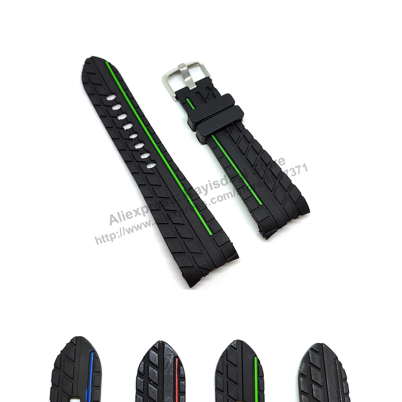 24mm Black Rubber Tire Pattern Watch Band / Strap Compatible Graham Silverstone