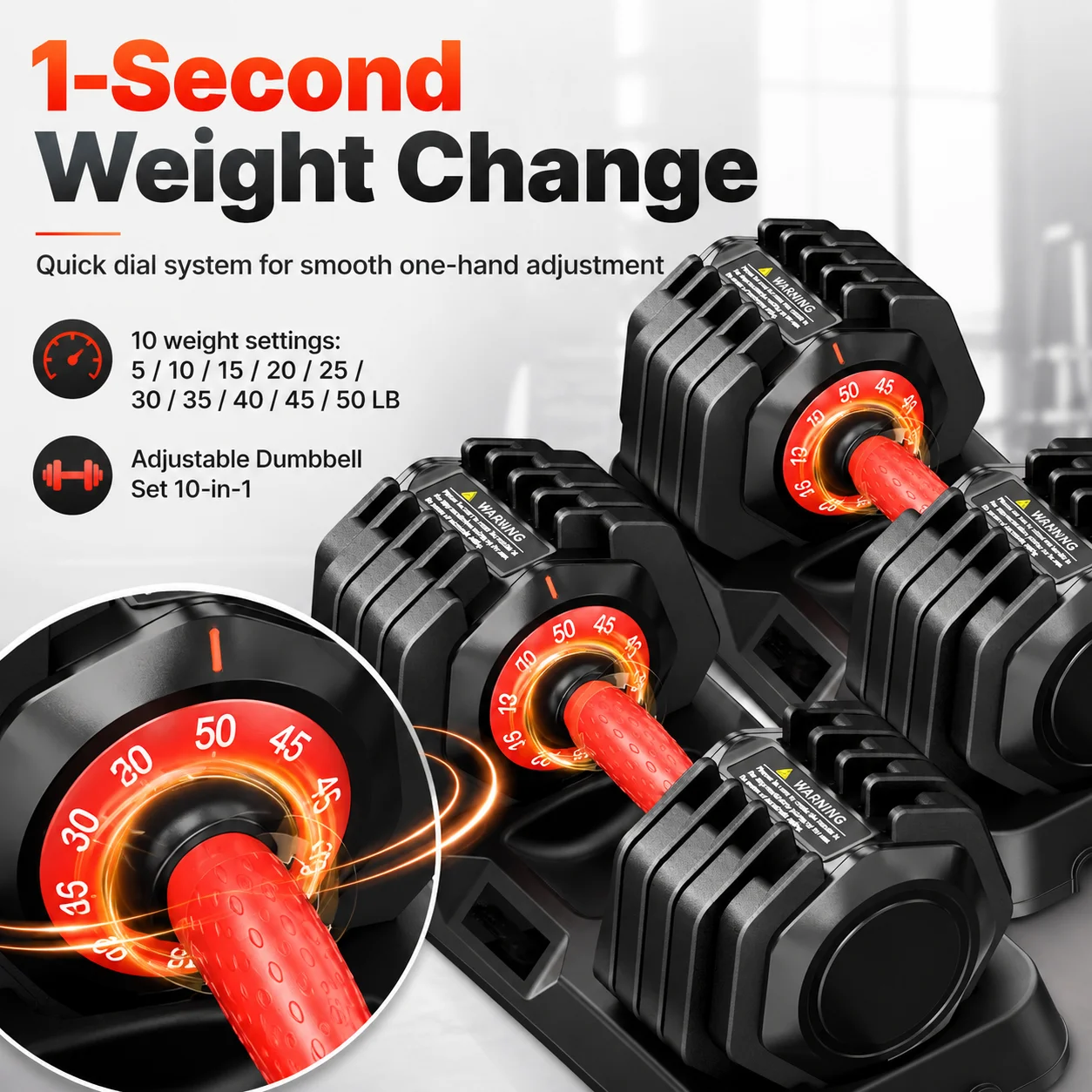 50LB Adjustable Weight Dumbbell Set Pair, Multi Weight Selection Dumbbells with Stand, Indoor Fitness Strength Exercise Equipment for Men Women Home Workout