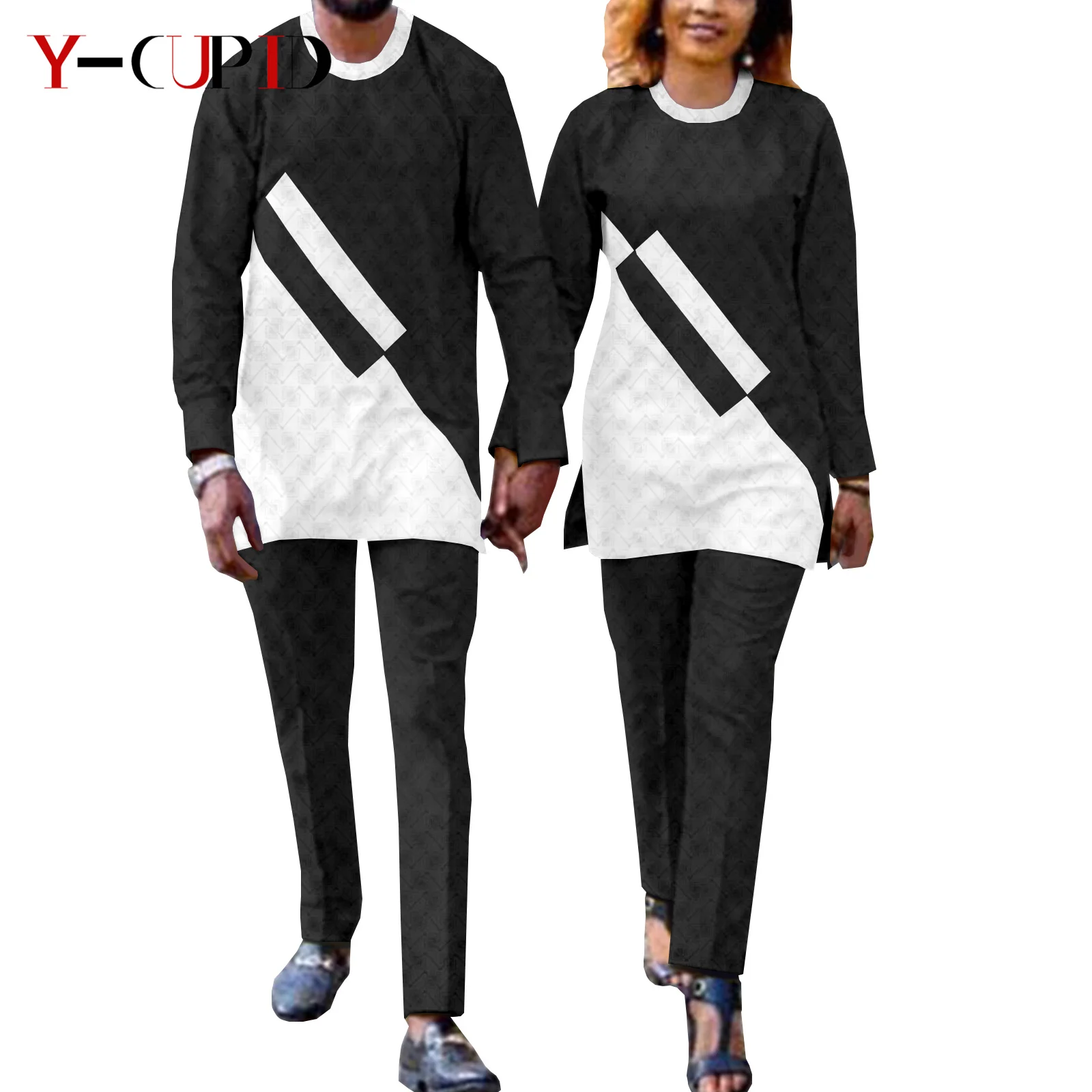 

African Clothes Dashiki Casual Women Patchwork Top and Pant Sets Matching Men Outfits Bazin Riche Kaftan Couple Suits Y22C057