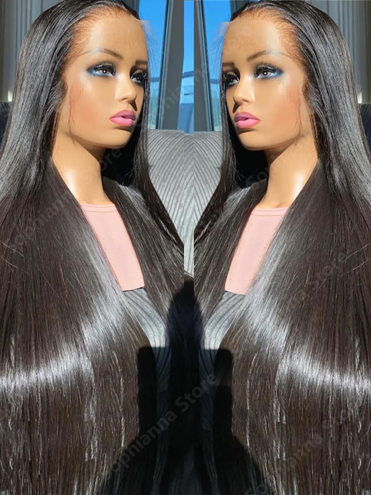 250 Density 13x6 HD Transparent Straight Lace Frontal Human Hair Wigs 30 40 Inch 13x4 Lace Front Wig PrePlucked For Women