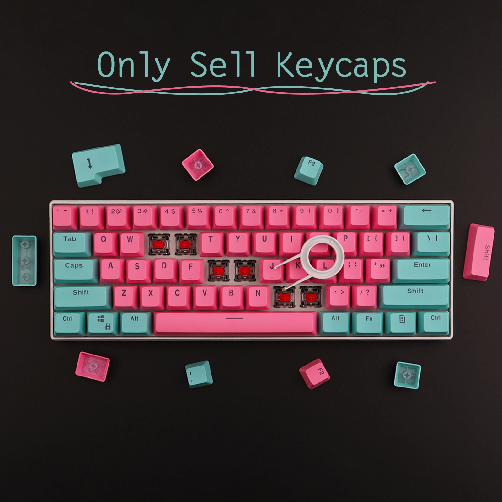 Cyan Pink RK 61 Keycaps PBT Material OEM Height, Backlit Two-Color Mechanical Keyboard Keycaps(Keycaps Only Sold)