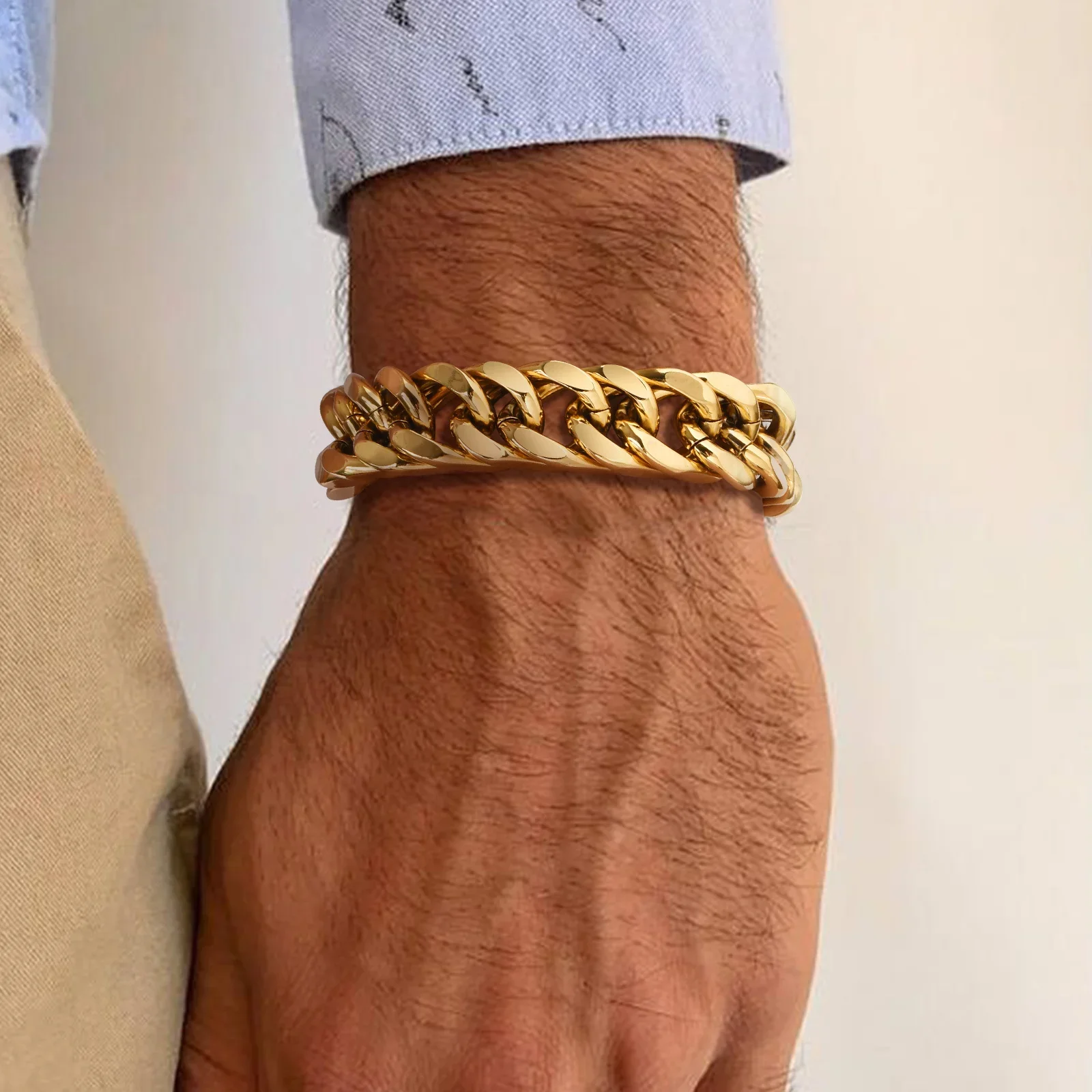 Herren Gold Farbe kubanische Kette Armband, klobig 8/10/12/15mm wasserdicht Edelstahl Link Armband