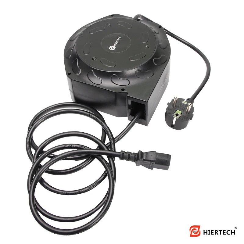 Enrollador de Cable Eléctrico Retráctil Automático con Cable de 3 Hilos de 1mm, 3m, IEC C13 a Enchufe Europeo, Cable de Extensión con Retorno Automático y Bloqueo