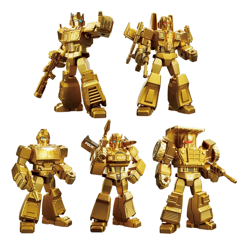 Original Blokees Transformers Golden Lagoon 5 Pack Set Optimus Prime Starscream Ironhide Prowl Long Haul Action Figure Model Kit LED Light Figura Armable Dorada Robot Coleccionable Edición Limitada Envío desde México