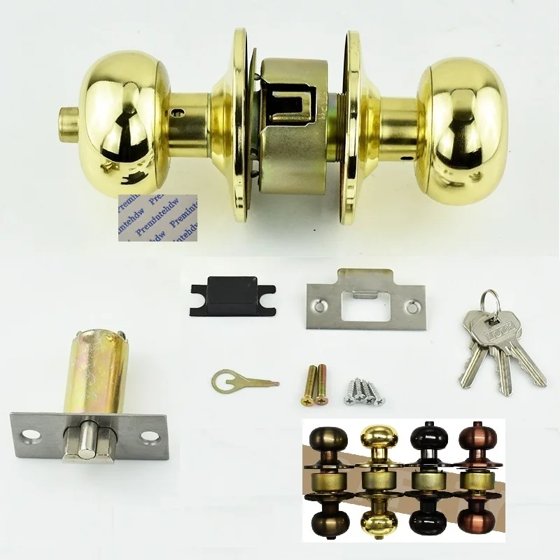 

1Piece Ball Style Knob Keyed Door Lock Privacy Bed Bath Entry Black Bronze Gold