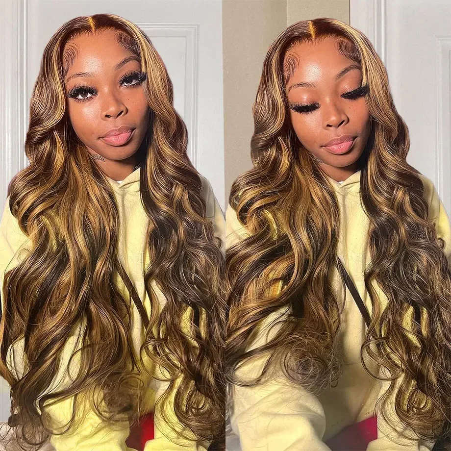 4/27 Highlight Lace Front Wigs Human Hair Body Wave Wigs 13x4 Transaprent Lace Frontal Wigs Pre Plucked Honey Blonde Wig