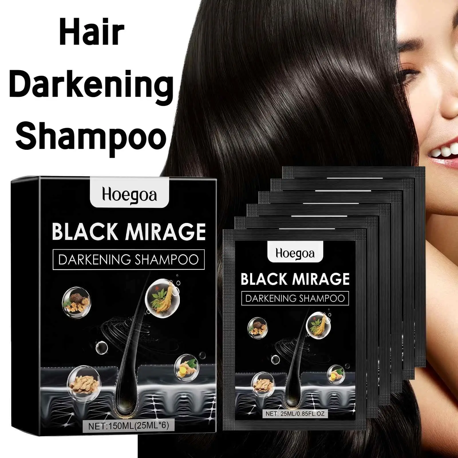 

Hoegoa 150 мл шампунь для черной краски для волос Polygonum Multiflorum Cover серо-белые волосы питательный шампунь против перхоти и затемнения волос