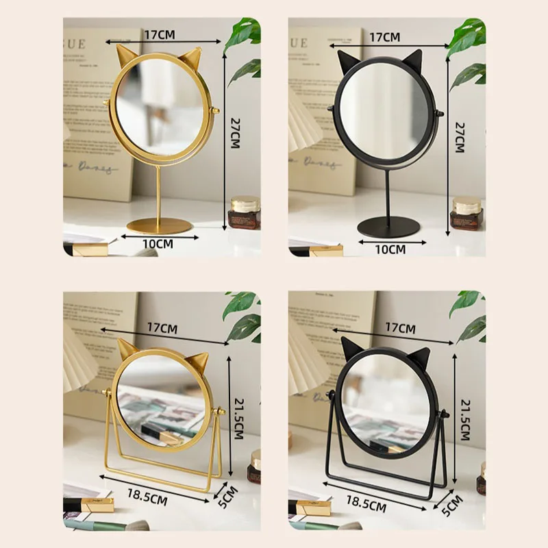Espelho redondo de mesa pode levantar e girar espelho de alta definição de um lado espelho de maquiagem para casa espelho de vestir de orelha de gato