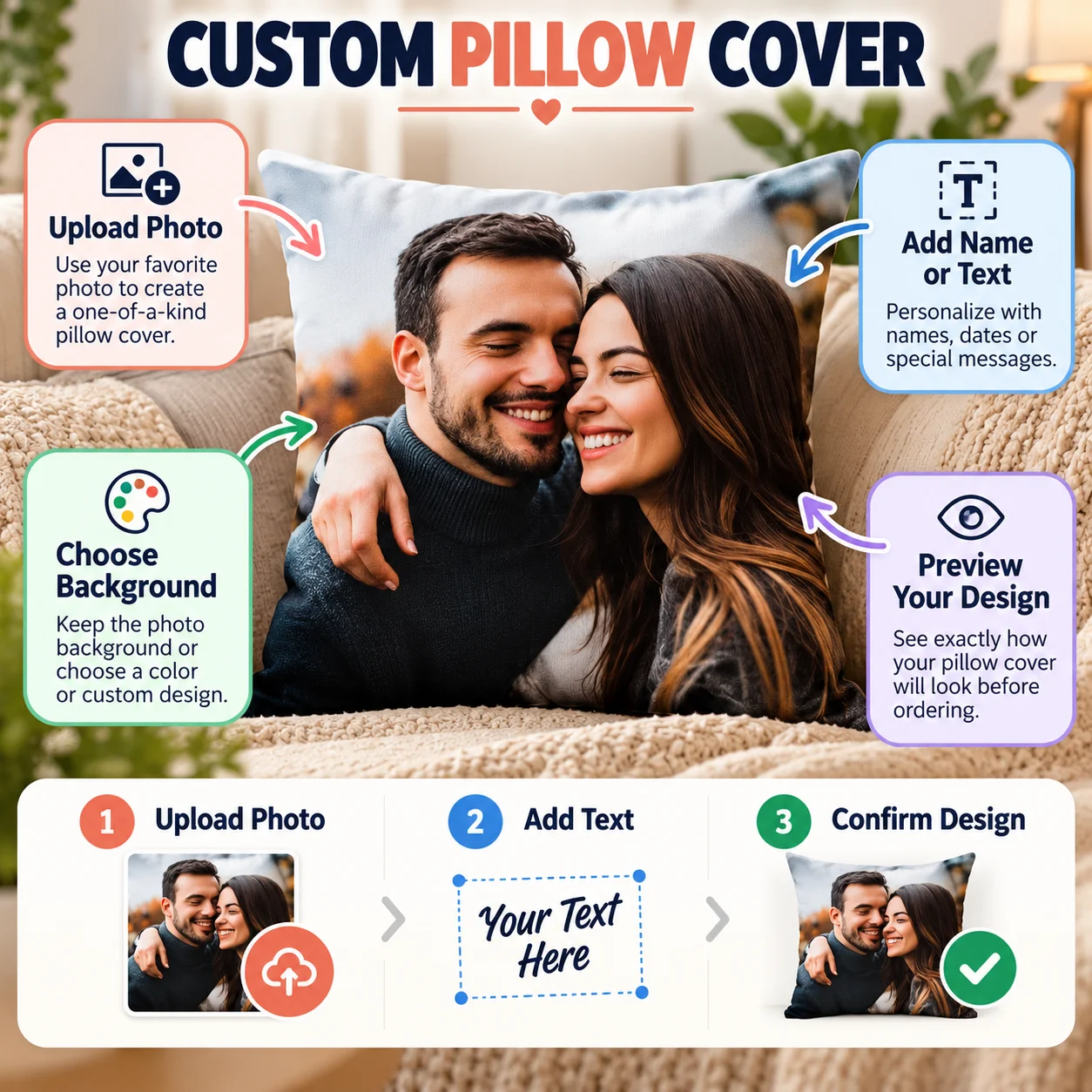 Custom Photo Pillow Cover-Personalized Double-Sided Design,Soft Plush Cushion with Insert,Perfect Gift for Various Festivals