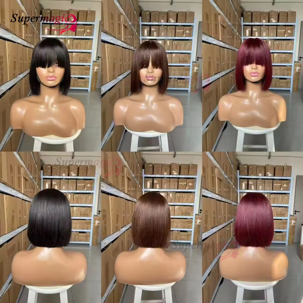 من السهل وضع والذهاب بوب شعر مستعار قصير مستقيم شعر الإنسان بوب الباروكات مع الانفجارات البرازيلي ريمي شعر مستعار للنساء براون جزء سهل الدانتيل بوب شعر مستعار