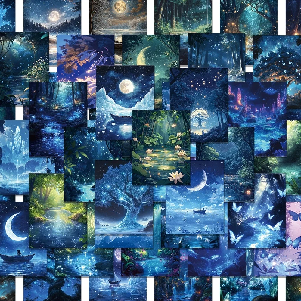 64 pièces, autocollants créatifs forêt nocturne, autocollants de timbres, scrapbooking, livres, ordinateurs portables, téléphones mobiles, cadeaux de vacances ou récompense
