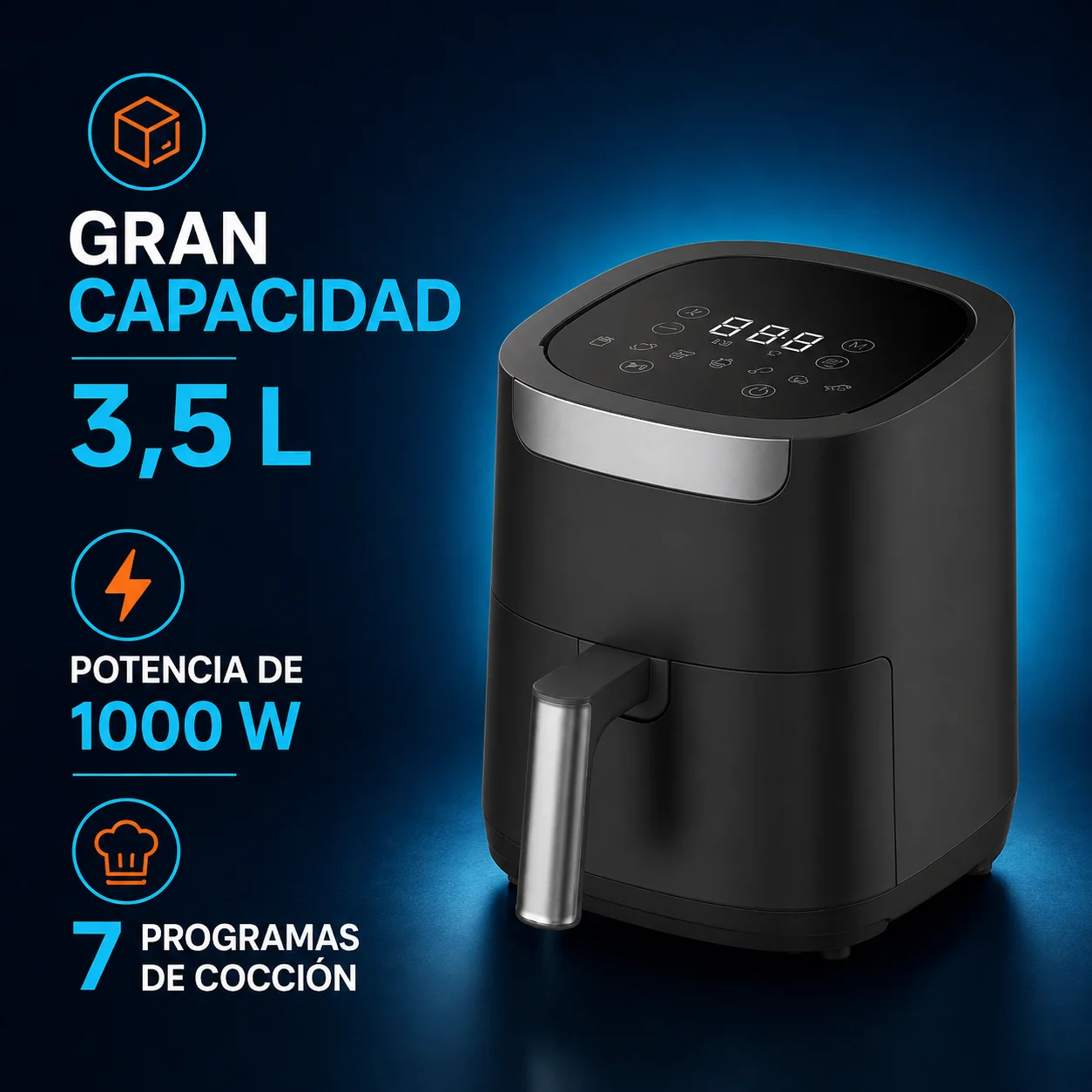 Extrahouse-Digitale Heteluchtfriteuse 3,5L | 7 standen | 1000W