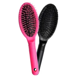 Cepillo para peluca con bucle, cepillo para extensión de cabello, cepillo para desenredar el cabello con bucle para cabello humano natural y sintético (rosa rojo/negro)