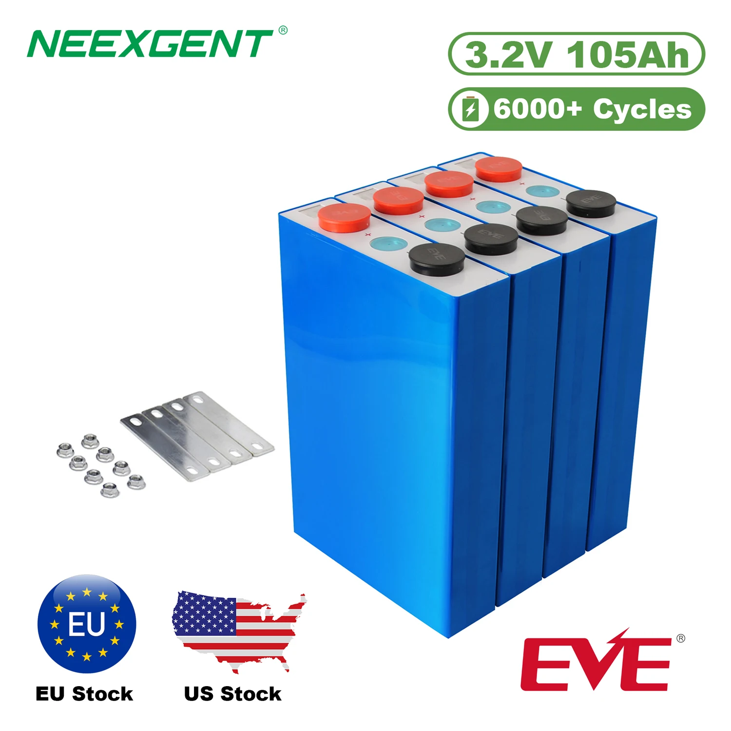 16pcs EVE Brand 3.2v 105ah Grade A Lifepo4 Battery  DIY  with Busbar Rechargeable Cells