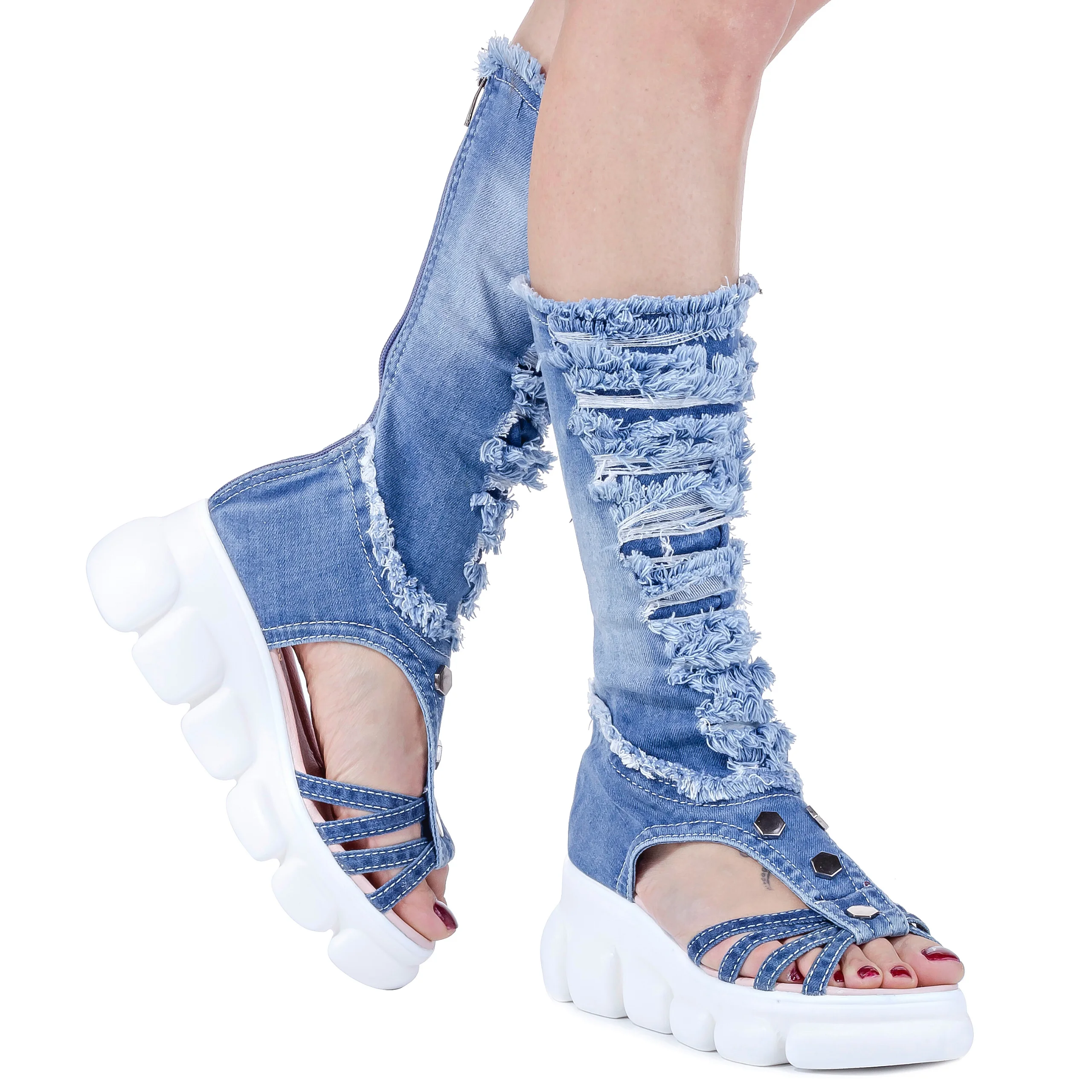 Denim Shoes Blue Denim Boots Women\'s Sports Shoes