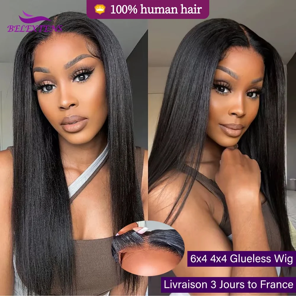 6X4 Perruques Cheveux Humains Sans Colle Prête à Porter 4X4 Glueless Wigs Human Hair Lisse Dentelle Frontale Perruque Prédécoupée Pré-épilée Perruque Livraison 3 Jours