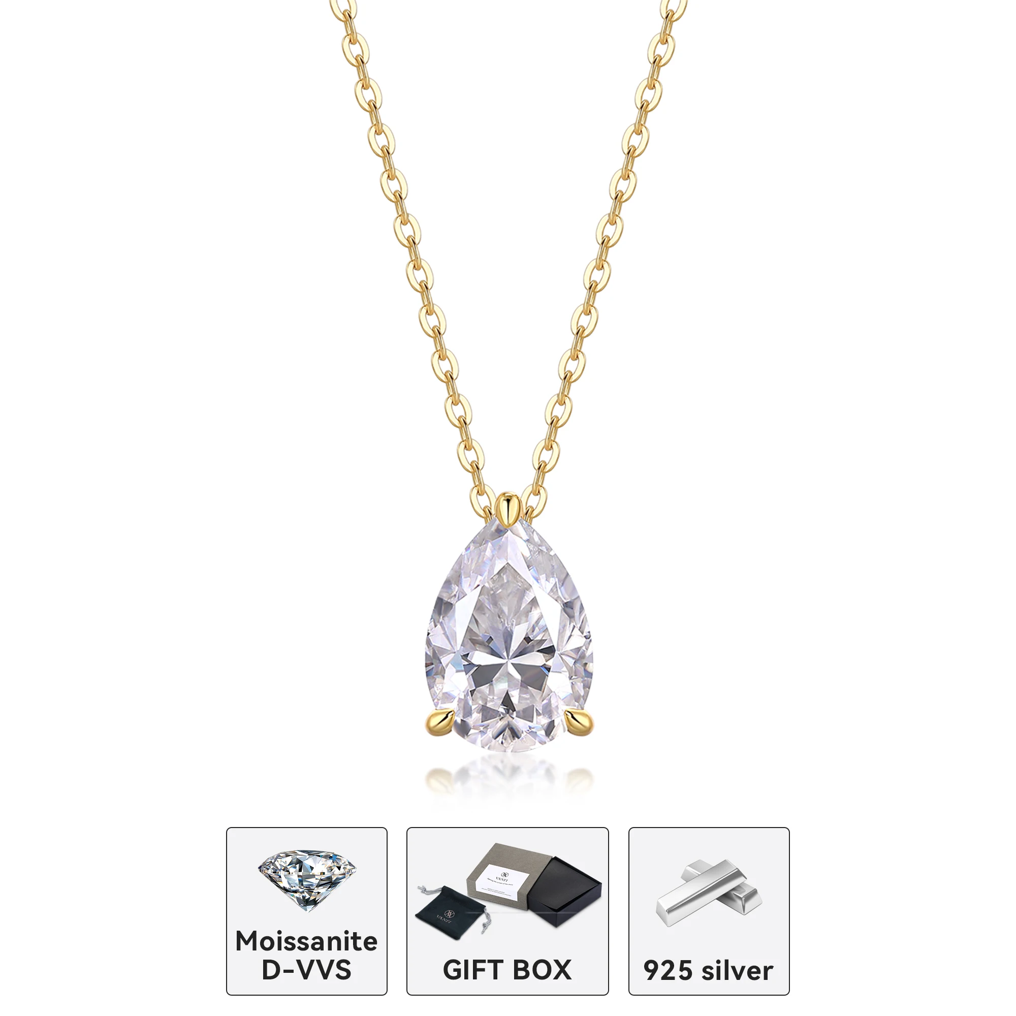 

Kfvanfi Moissanite D VVS Drop Stone 5x8 6x9 7x11 8x12 9x13 925 sterling silver plated 18k gold classic women's necklace