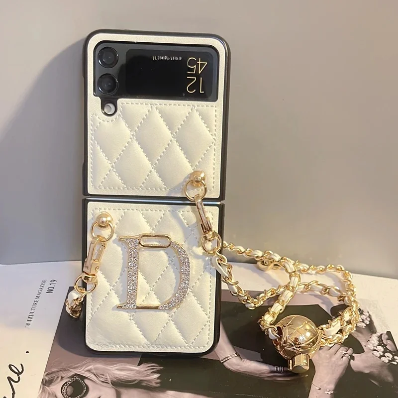 Luksusowe skórzane etui na telefon w kształcie rombu do Samsung Galaxy Z Flip 3 4 5 Rhinestone D Z Flip 6 Cover — zdjęcie 2