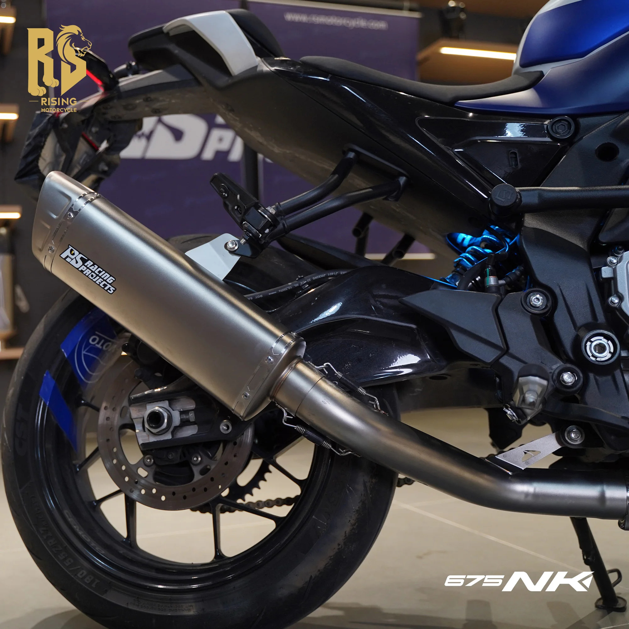 RS High Performance Full Exhaust System for CFMOTO 675NK / 675SR, Modified Stainless Steel K12 Side-Exit Exhaust Pipe, 60mm