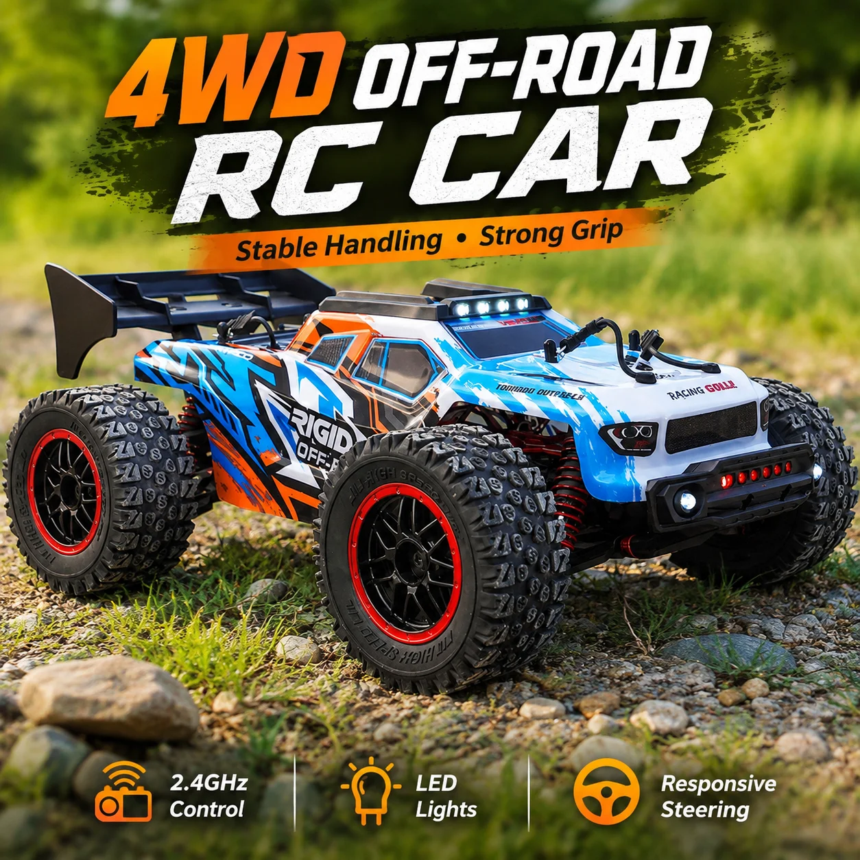 Voiture RC tout-terrain haute vitesse 1:16, 68 km/h, trois vitesses, fonction de trim et de marche arrière, 40 minutes d'autonomie, coque anti-explosion