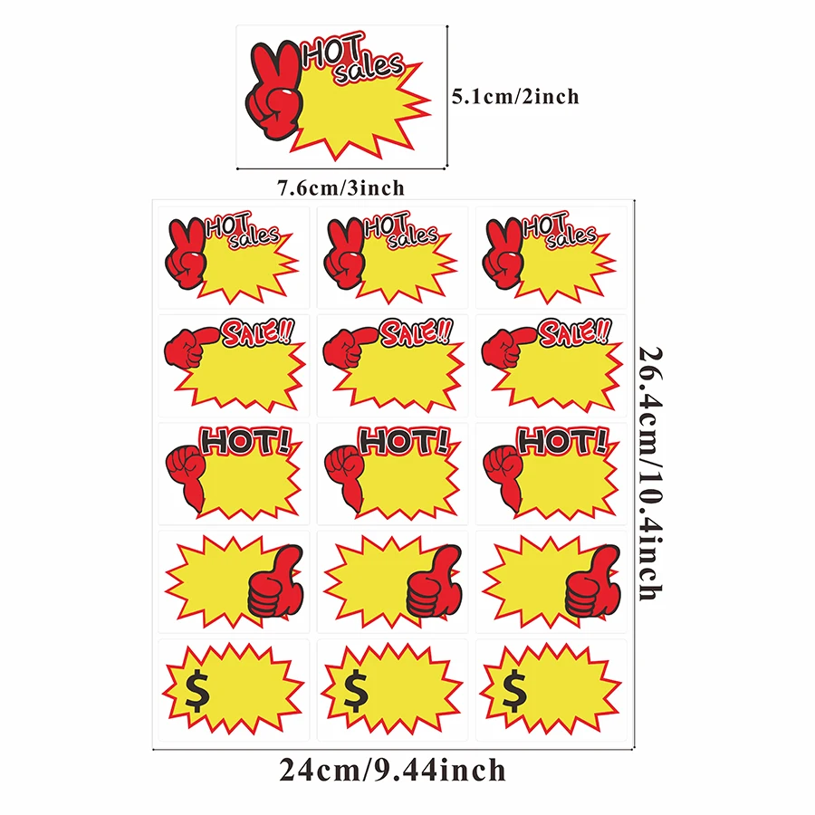 150 Pcs Sale Price Stickers Labels – Bright Promotion Burst Tags with Hand Gesture Icons for Retail Pricing, Store Displays