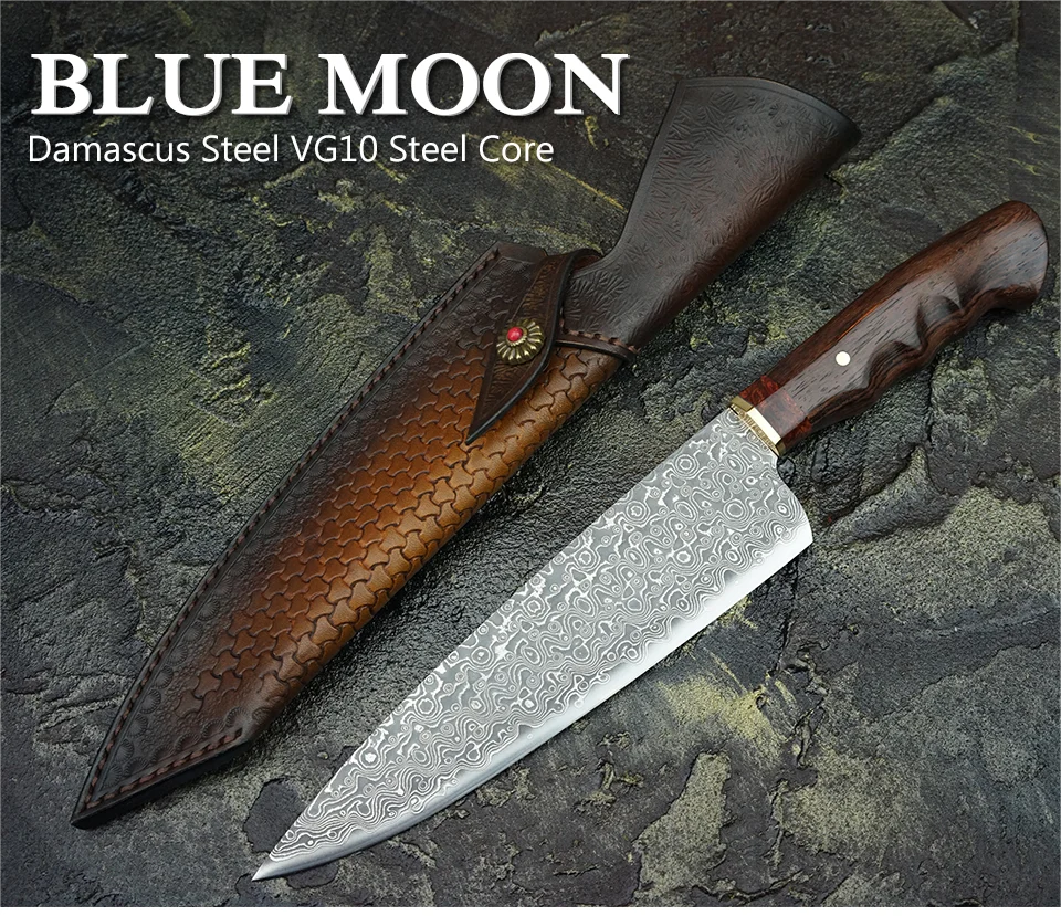 FZIZUO 8 Inch Chef Knife VG10 Damascus Steel 103 Layers Professional Kitchen Knife with Ironwood Handle for Meat Slicing
