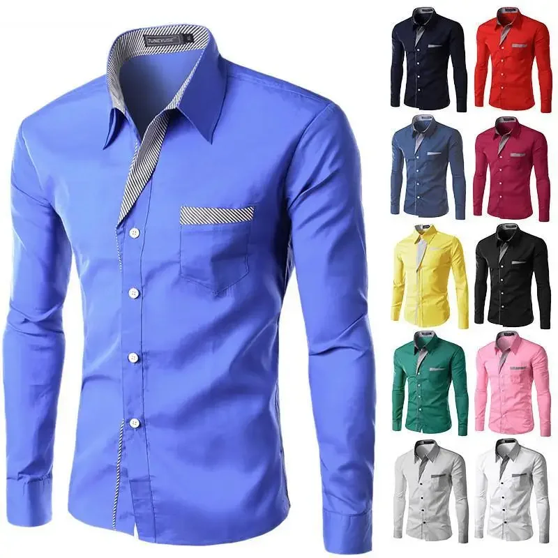 Wyprzedaż 2026 Nowa Modna Koszula Męska z Długim Rękawem Slim Fit Elegancka Casualowa Markowa Koszula Męska Rozmiar M-4XL — zdjęcie 2