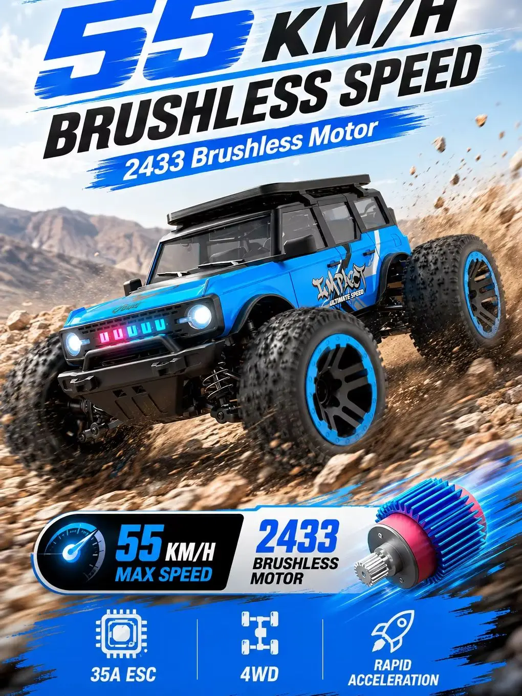 Geländegängiges RC-Fahrzeug mit einem mehrfach hohen Helligkeits-LED-Beleuchtungssystem, Fähigkeit zum Klettern auf Sand, Kies und Hängen, modularem Design, 7,4V 850mAh Lithium-Batterie und