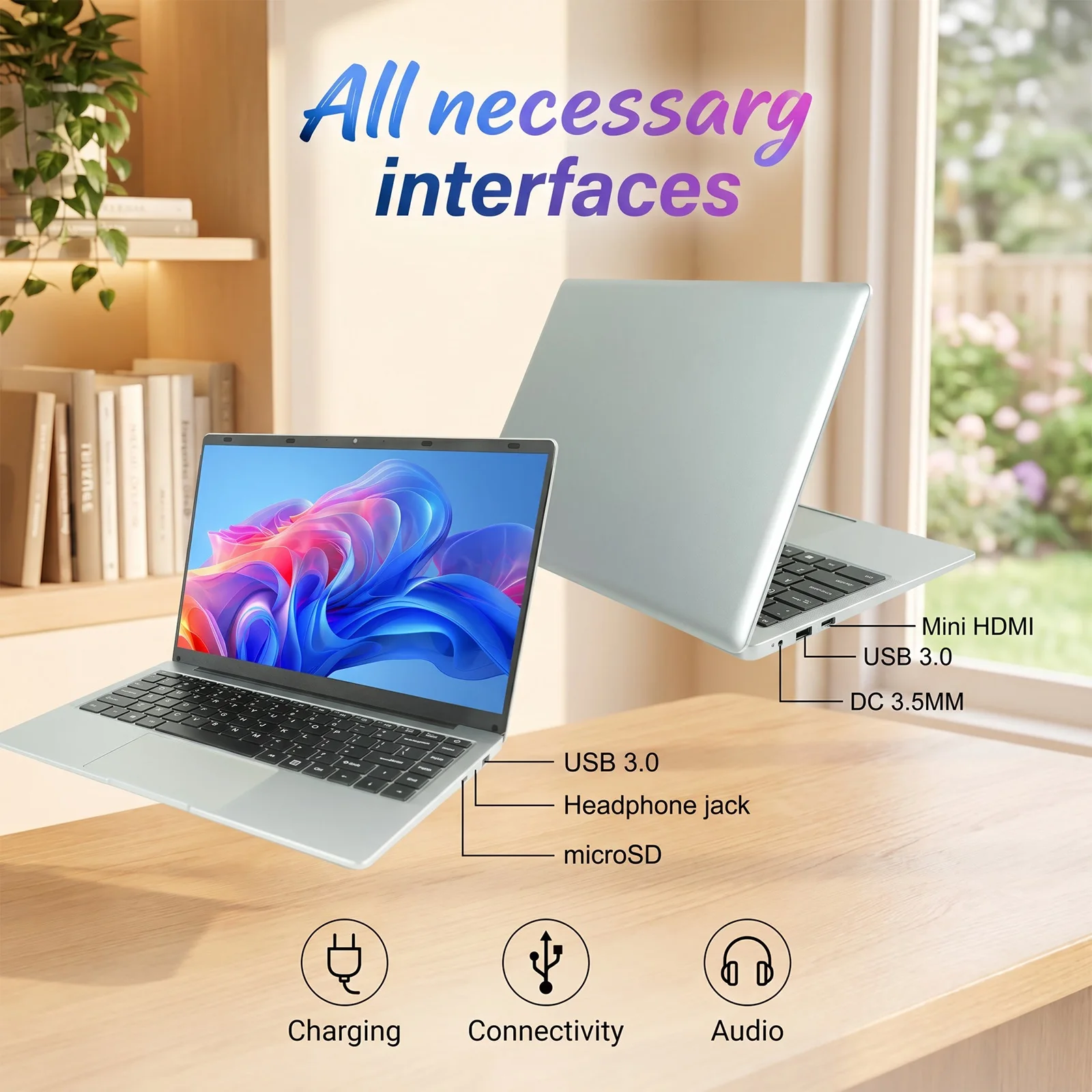 Brand New 14.1 Inch Laptop Intel Celeron N3450 8GB RAM 128GB SSD FHD 1920x1080 Notebook Windows 10 Pro WiFi Dual Band Bluetooth 5.2 Lightweight Portable Computer for Student Office Business Home France Stock Multi Language System Laptop Duty Free Shop