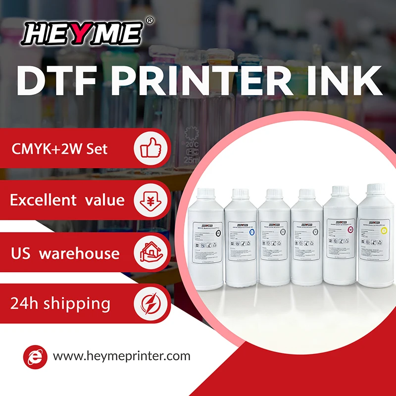 DTF Printing Supplies Set 500ml CMYKW Ink 13in Hot Peel Transfer Film 1kg 2.2lb Hot Melt DTF Powder for T Shirt Heat Transfer