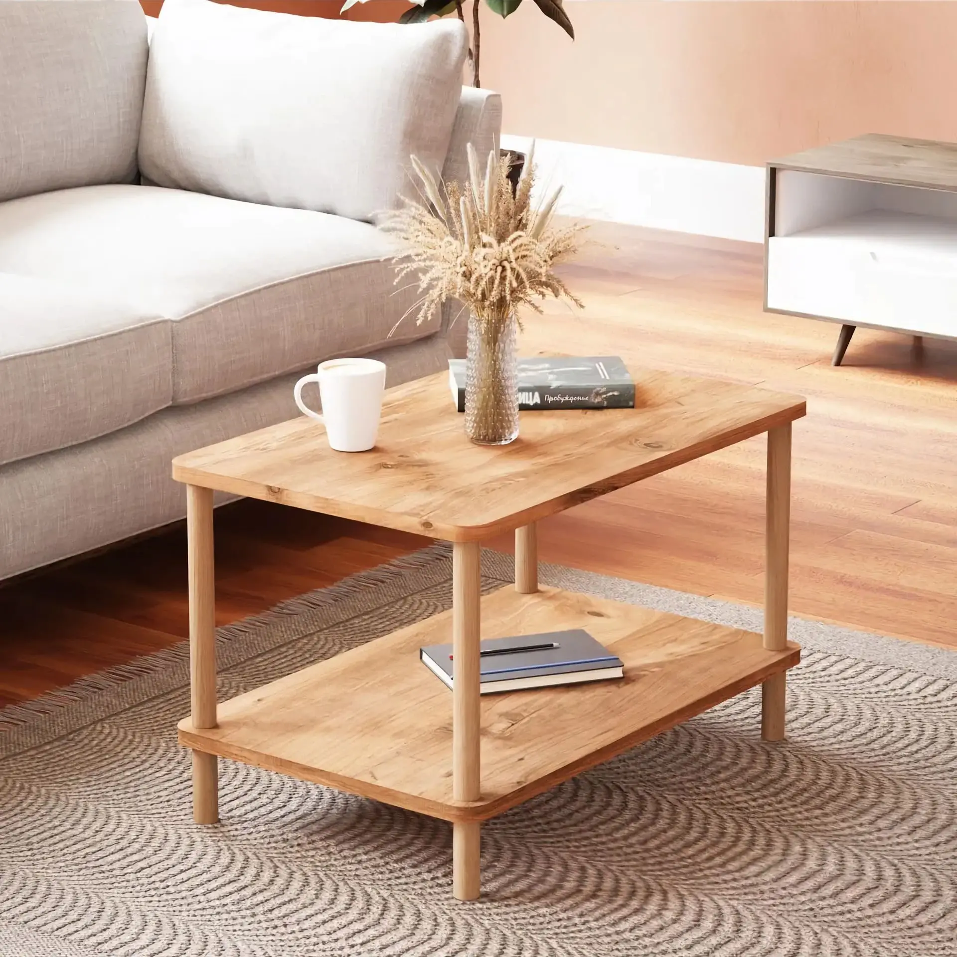 Medium Coffee Table Rectangle Wood Flip Two Layer Gazetelikli Modern Living Room Hall Serving Stand Stylish Design