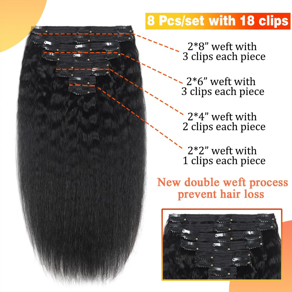 Clip nell'estensione dei capelli capelli umani Clip diritta crespa brasiliana nell'estensione estensione dei capelli con Clip a testa piena per le donne 120 g/Set