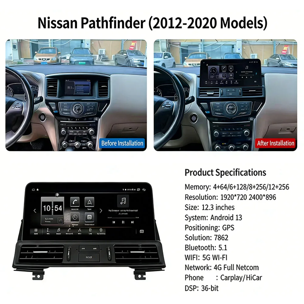12.3inch For NISSAN Pathfinder 2012-2020 Car Multimedia Player GPS Navigation Radio Android14